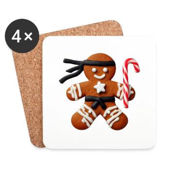 Lustige Ninja Lebkuchenmann Keks-Zuckerstange - Untersetzer (4er-Set) - Weiß - Vorne
