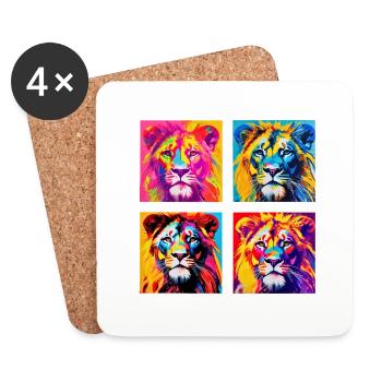 Regal Lion Power: Striking Pop Art Style T-Shirt - Coasters (set of 4) - white - Front