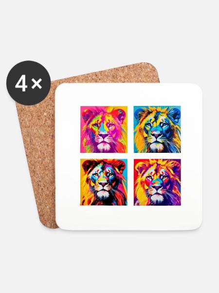 Regal Lion Power: Auffälliges T-Shirt im Pop-Art-Stil - Untersetzer (4er-Set) - Weiß