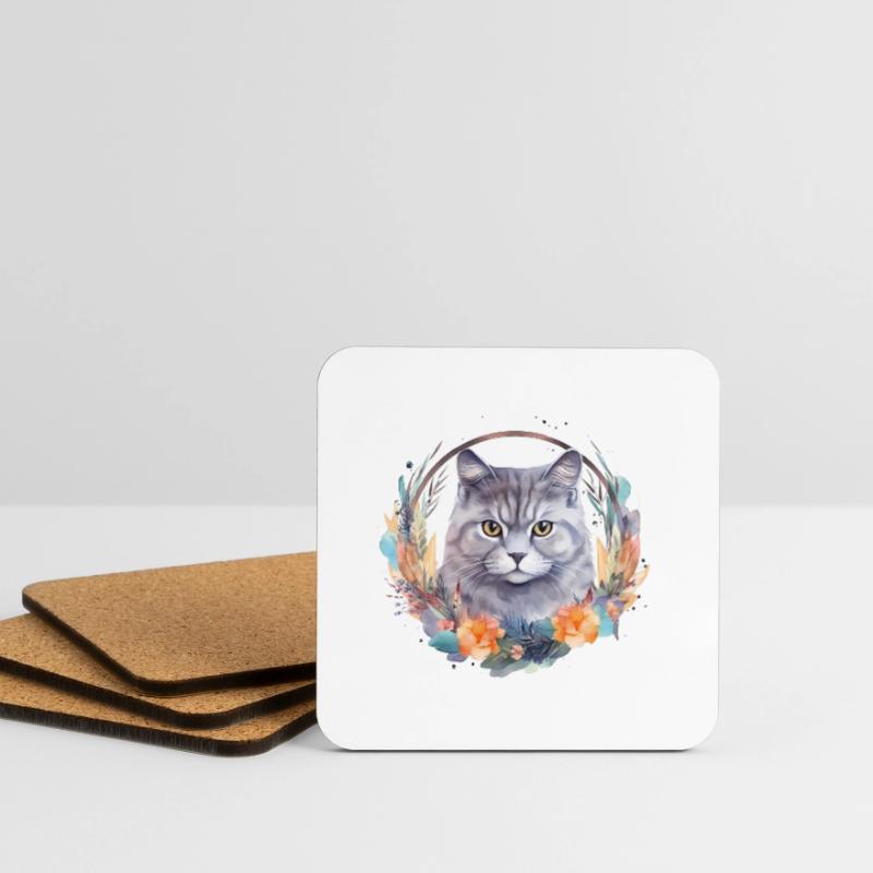 Britisch Kurzhaar Katze Boho Elements, Katzen Untersetzer (4er-Set)