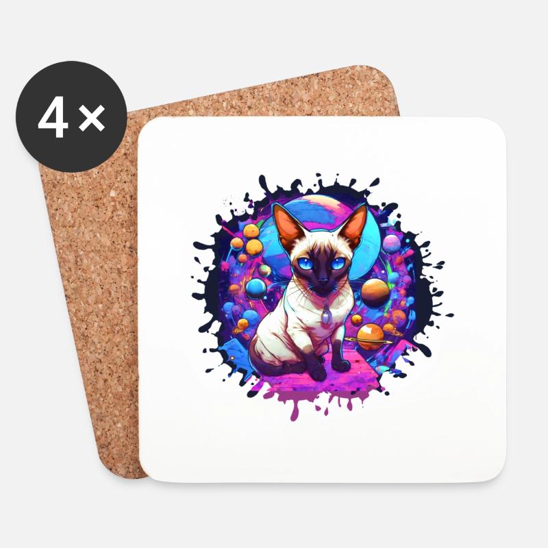 Siamkatze,katze, illustration, Graffiti, bunt - Untersetzer (4er-Set) - Weiß