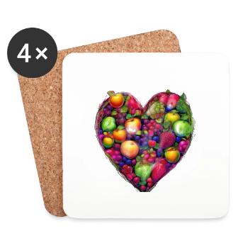 Coeur de fruits, Fruits, Pommes, Poires, Baies - Dessous de verre (lot de 4) - blanc - Devant