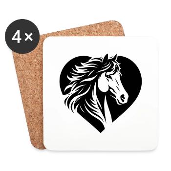 Coeur de tête de cheval - Dessous de verre (lot de 4) - blanc - Devant