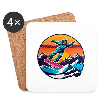 snowboard neige et ski - Dessous de verre (lot de 4) - blanc - Devant