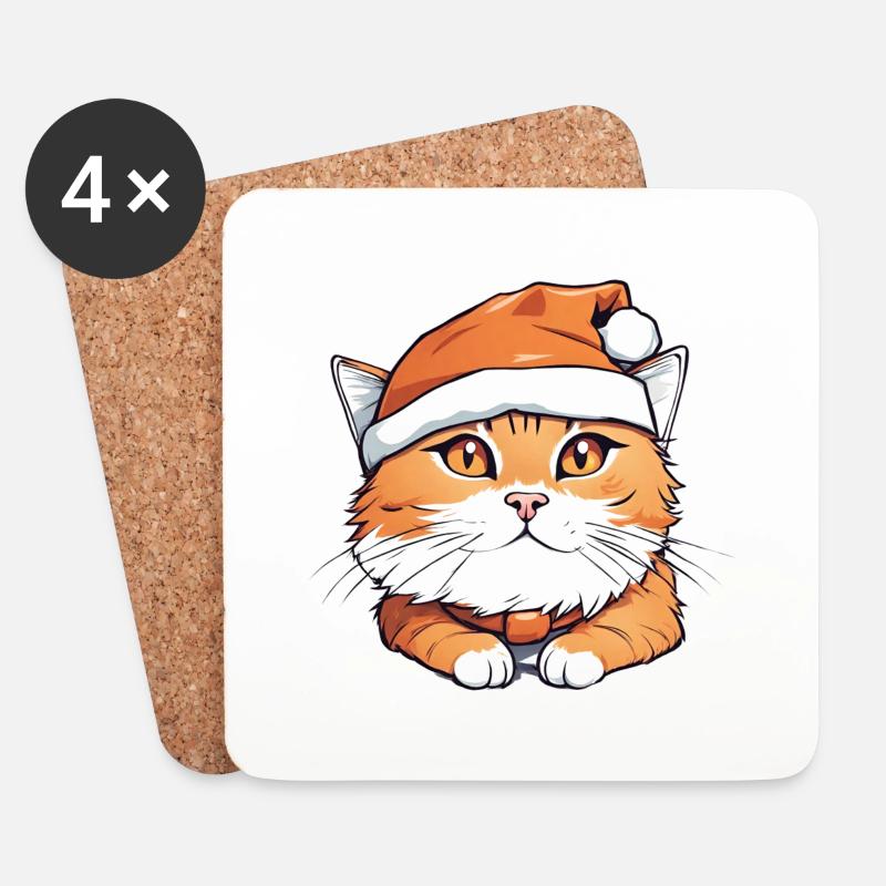 Weihnachtliche orangefarbene Katze - Untersetzer (4er-Set) - Weiß