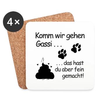 Komm wir gehen Gassi: Belohnung in Pfotenform - Untersetzer (4er-Set) - Weiß - Vorne