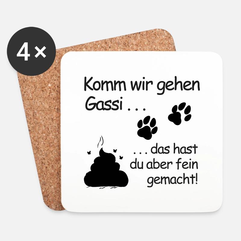 Komm wir gehen Gassi: Belohnung in Pfotenform - Untersetzer (4er-Set) - Weiß