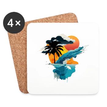 Sonnenuntergang am Meer - Sonne, Meer und Palme - Untersetzer (4er-Set) - Weiß - Vorne