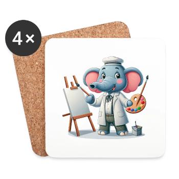 Cute Elephant Artist - Coasters (set of 4) - white - Front