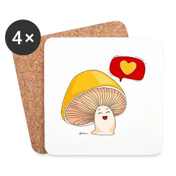 Champignon et amour - Dessous de verre (lot de 4) - blanc - Devant