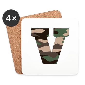 lettre v camouflage militaire-idée cadeau - Dessous de verre (lot de 4) - blanc - Devant