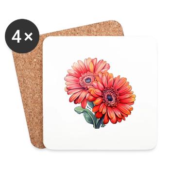Gerbera Daisies 2 Flowers - Coasters (set of 4) - white - Front