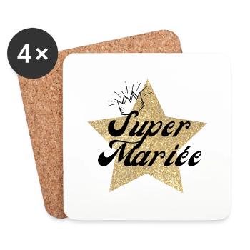 super mariée étoile - cadeau la mariée - Dessous de verre (lot de 4) - blanc - Devant