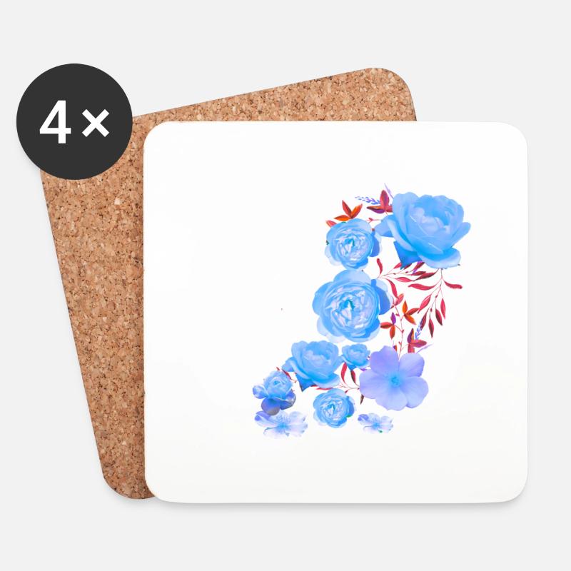 Blaue Rosen, Rosen, blaue Rose, Blumen - Untersetzer (4er-Set) - Weiß