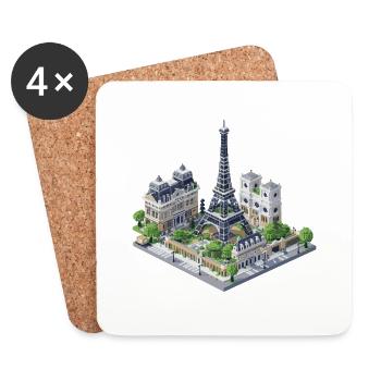 Paris ville Voxel Pixel Design Miniature Voyage - Dessous de verre (lot de 4) - blanc - Devant