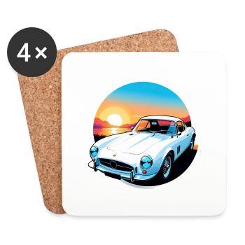 voiture vintage couché de soleil - Dessous de verre (lot de 4) - blanc - Devant