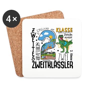 2. Klasse Dino T-Rex - Untersetzer (4er-Set) - Weiß - Vorne