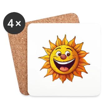 Laughing sun with face - Coasters (set of 4) - white - Front