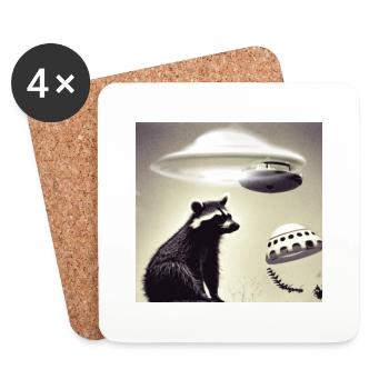 Ufo,Waschbär,retro, vintage , Foto - Untersetzer (4er-Set) - Weiß - Vorne