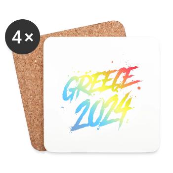 Grèce 2024 Équipe de vacances colorée - Dessous de verre (lot de 4) - blanc - Devant