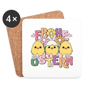 Frohe Ostern Osterküken Ostereier Happy Easter - Untersetzer (4er-Set) - Weiß - Vorne