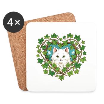 Weiße Katze Efeu - Untersetzer (4er-Set) - Weiß - Vorne