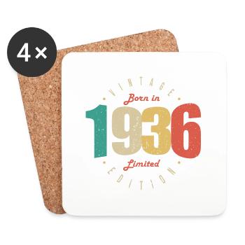1936 Vintage Anniversaire Rétro Cadeau 1936 - Dessous de verre (lot de 4) - blanc - Devant