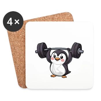 Penguin Dumbbell Workout Strong - Coasters (set of 4) - white - Front