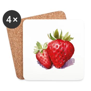fraise - Dessous de verre (lot de 4) - blanc - Devant