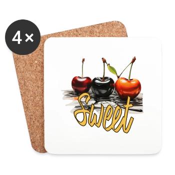 kirsche, Süßkirschen, sweet cherry - Untersetzer (4er-Set) - Weiß - Vorne