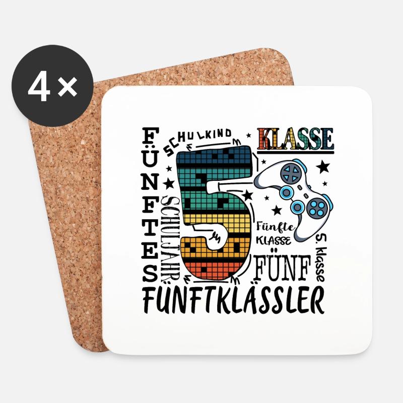 5. Klasse Gaming - Untersetzer (4er-Set) - Weiß
