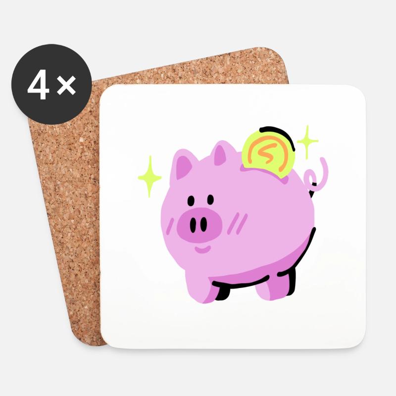 Geld Sparschwein - Untersetzer (4er-Set) - Weiß
