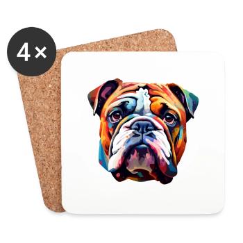 Bouledogue coloré - Dessous de verre (lot de 4) - blanc - Devant