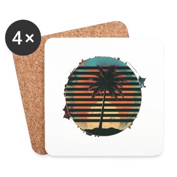 Sunset Palms Silhouette Rétro 80's Vintage 3 - Dessous de verre (lot de 4) - blanc - Devant