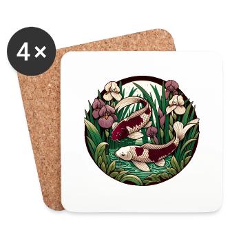 Japanese Carp Koi Pond - Coasters (set of 4) - white - Front