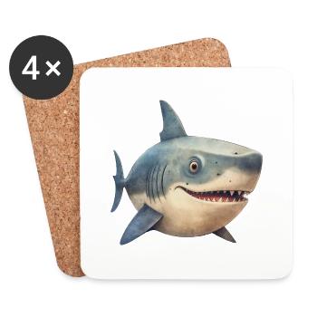 Hai, Haifisch, Fisch, Meer, Tiefsee, Angeln - Untersetzer (4er-Set) - Weiß - Vorne