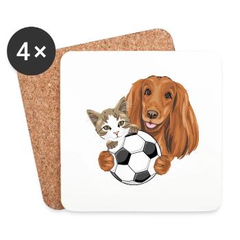 Katze und Spaniel sind großartige Fußballspieler - Untersetzer (4er-Set) - Weiß - Vorne