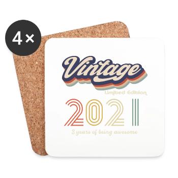 Vintage 2021 Vintage Retro Cadeau d’anniversaire - Dessous de verre (lot de 4) - blanc - Devant