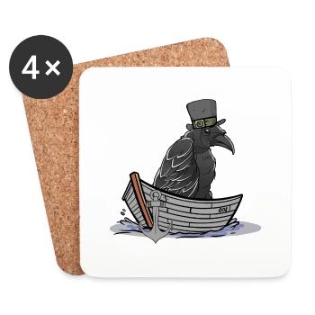 Crow Raven Ferryman Ravens Crows Boat Boats - Coasters (set of 4) - white - Front