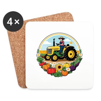 Farmer Sonne Blume Vegan - Untersetzer (4er-Set) - Weiß - Vorne