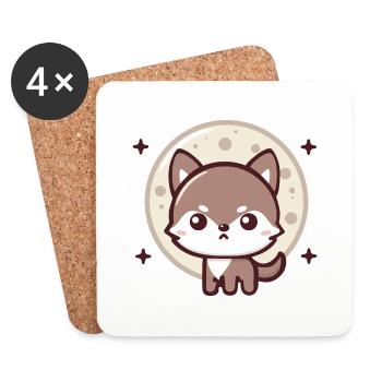 du clair de lune : Chibi Loup avec lune - Dessous de verre (lot de 4) - blanc - Devant