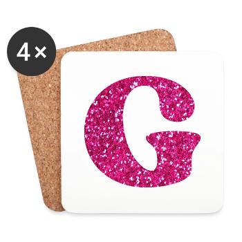 Buchstabe g rosa Glitzer - Untersetzer (4er-Set) - Weiß - Vorne