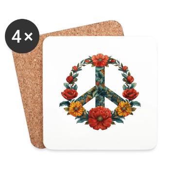 Peace Zeichen Blumen Frieden Pazifismus - Untersetzer (4er-Set) - Weiß - Vorne