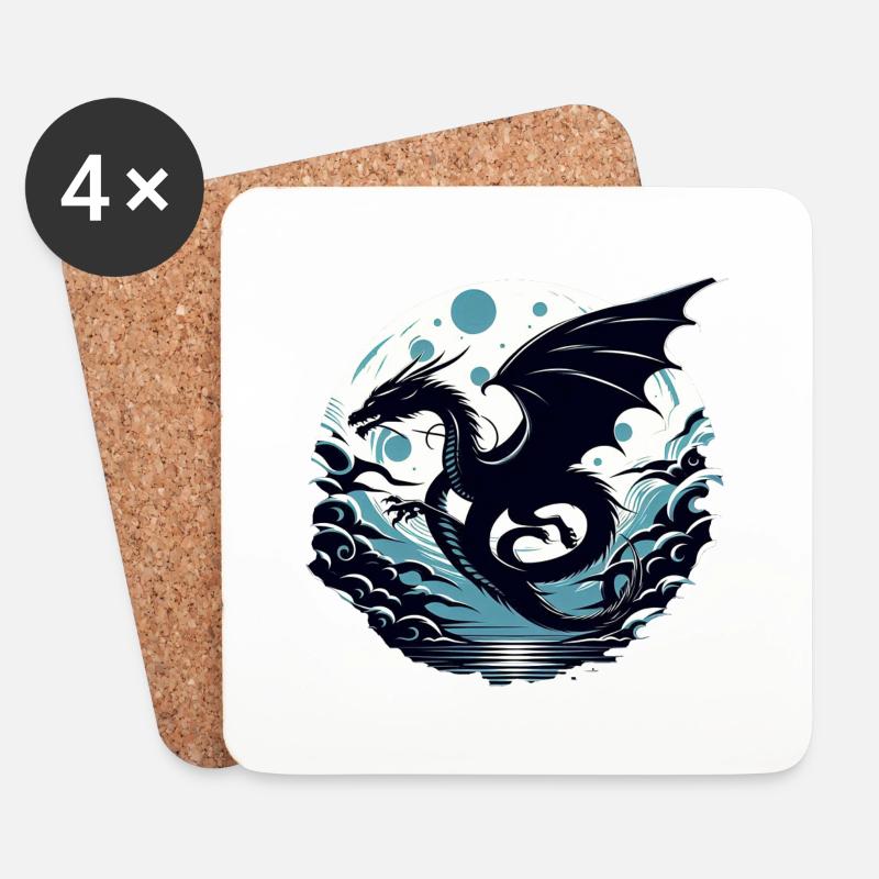 Mystischer Drache und Wellen - Untersetzer (4er-Set) - Weiß