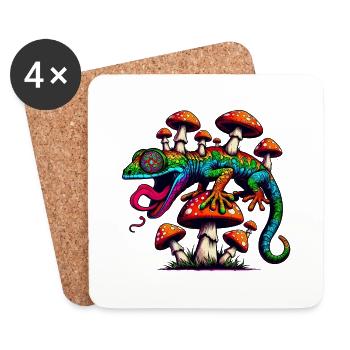 Psychedelic Magic Gecko - Untersetzer (4er-Set) - Weiß - Vorne