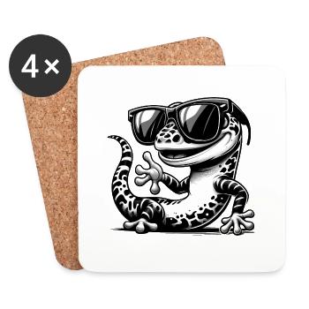 Gecko mit Sonnenbrille - Untersetzer (4er-Set) - Weiß - Vorne