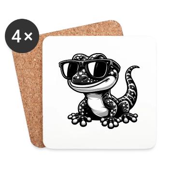 Gecko mit Sonnenbrille - Untersetzer (4er-Set) - Weiß - Vorne