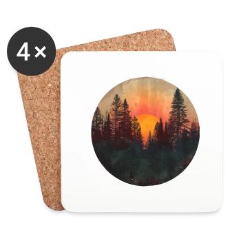 Sunset Forest Silhouette Extérieur Rétro Années 80 Vibe 3 - Dessous de verre (lot de 4) - blanc - Devant