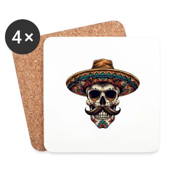 Crâne mexicain - Dessous de verre (lot de 4) - blanc - Devant