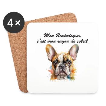 Bouledogue rayon de soleil - Dessous de verre (lot de 4) - blanc - Devant